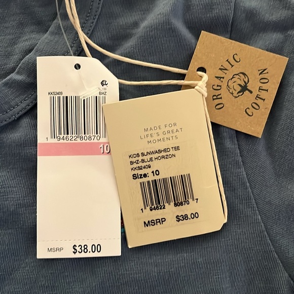 NWT FAHERTY sunwashed organic cotton blue horizon tshirt size 10 - Picture 3 of 4